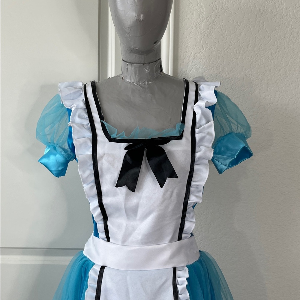 Leg Avenue Alice in Wonderland Apron Blue Tulle Costume Outfit Midi Dress - Picture 2 of 8